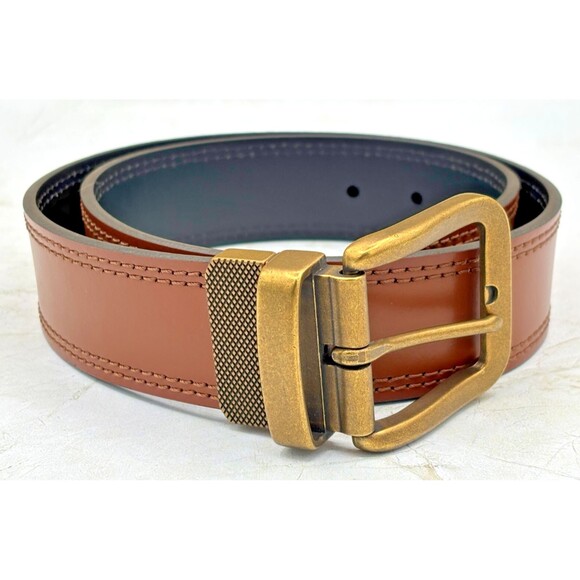 Daniel Cremieux Reversible Leather Belt Tan/Black Double Stitched Size 32/80 EUC - Picture 1 of 14